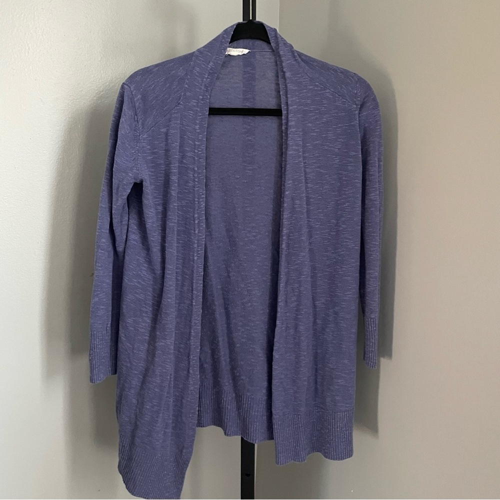 Eileen Fisher Linen Cotton Periwinkle Open Front Cardigan Size XS